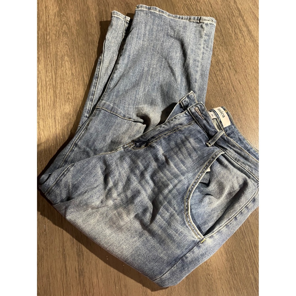 Mica Women 30 Blue Denim Wide Leg Barrel Seam Cropped Jeans MDP-W3227